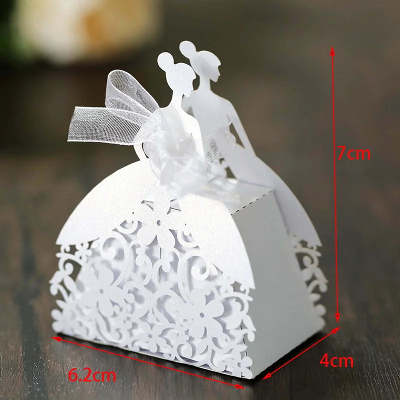 Boîte-cadeau de bonbons en papier perlé découpé au Laser pour fille, 50 pièces, boîte d'emballage cadeau pour faveur de mariage au chocolat avec ruban, décoration de fête de fiançailles