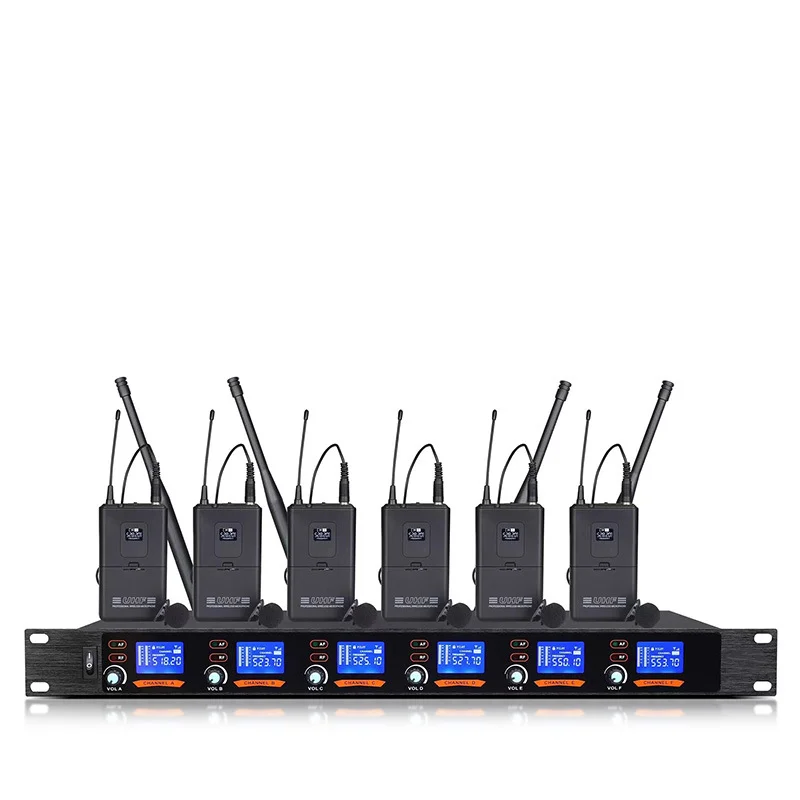 

Беспроводная микрофонная система UHF, цельнометаллический портативный 6-транзистор, отлично подходит для сценического караоке