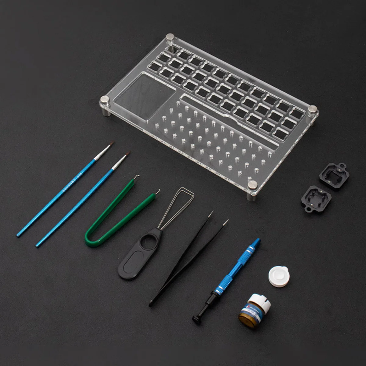 Imagem -01 - Acrílico Estação de Lubrificante Interruptor Tester Chave Caps Ferramenta Plataforma de Remoção de Double Deck Extrator Teclados Mecânicos Kit Diy acrilico estacao de lubrificante interruptor tester chave caps ferramenta plataforma de remocao de double deck extrator teclados mecanicos kit diy 01