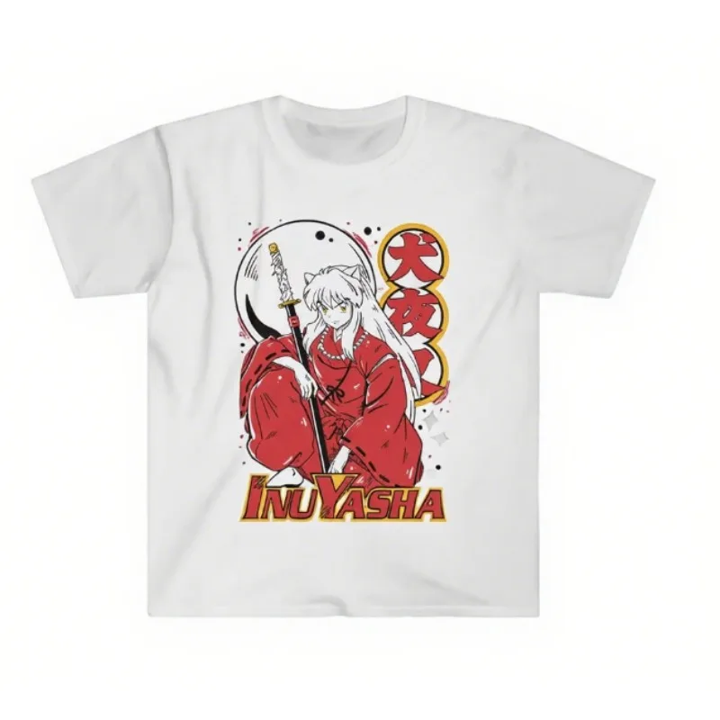 Trend Summer 2025 Cosplay Anime Inuyasha Sesshomaru T-shirt Red Moon Inu Yasha Anime Black Short Sleeve Soft Oversized T Shirt