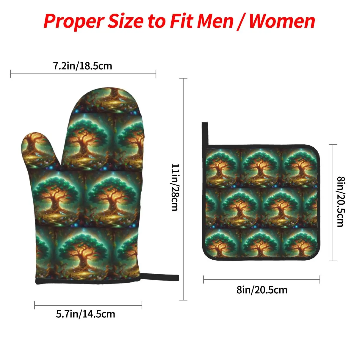 Enchanted Tree Of Life Oven Mitts and Pot Holder Sets of 4 for Baking Kitchen Cooking BBQ Resistant Non-Slip Gloves