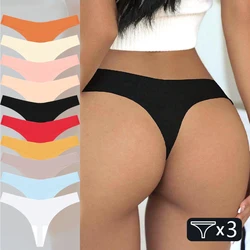 FINETOO 3PCS Women Ice Silk Seamless Underpants Panties Sexy V-Waist Sport Thongs Low Rise 10 Soild Colours Breathable G-string