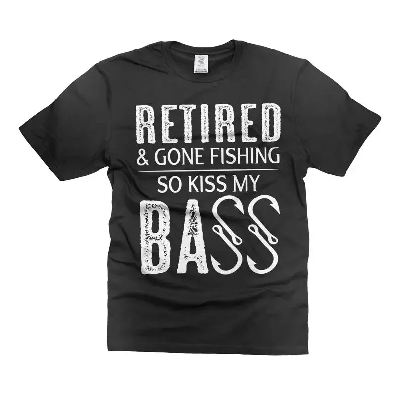 Camiseta para hombre con diseño de pesca, camiseta con la frase 'Gone Fishing So Kiss My Bass', camiseta con chiste de pesca