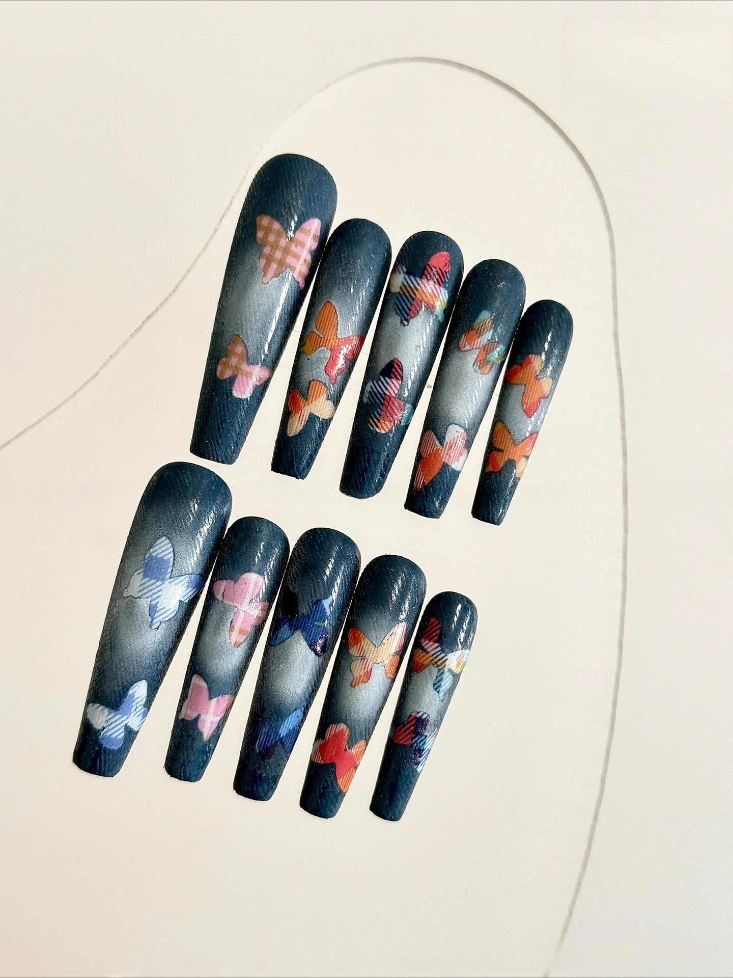새로운 핸드메이드 3D 롱 네일 나비 데님 네일 아트  - Nail Art Denim 리뷰 및 가격