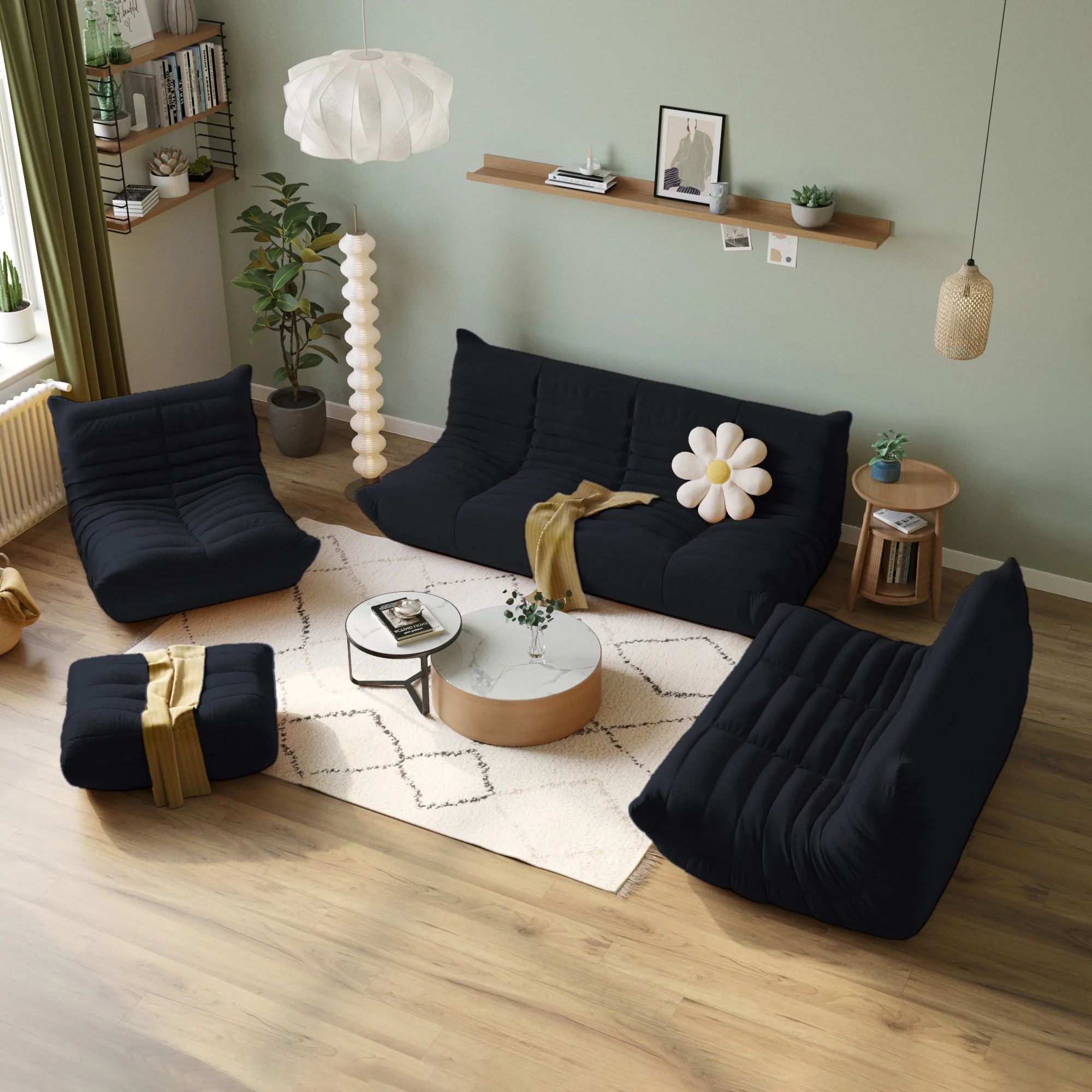 

Classic Design Black Lazy Chair Teddy Fabric Comfortable Sofa Cushion