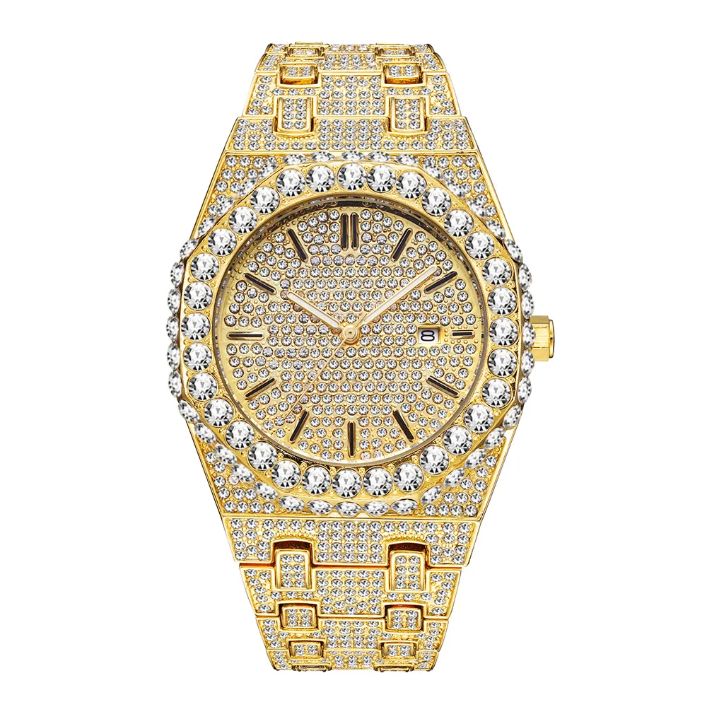 Top Brand Luxury Watches for Men Fashion Iced Out Diamond Watch Hip Hop Date Quartz Wristwatches Male Clock Drop Shipping
