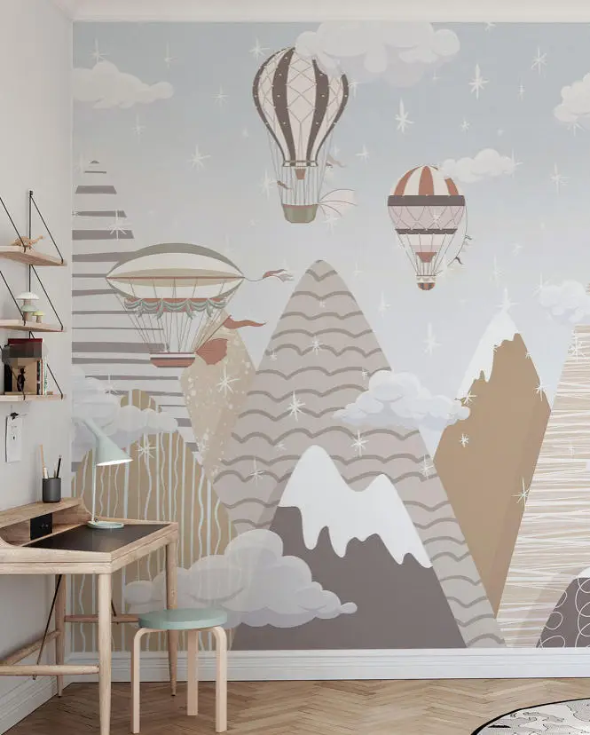 Custom Nordic Hot air balloon mountain range Cartoon airplane TV background wall children's room papel de parede 3d wallpaper