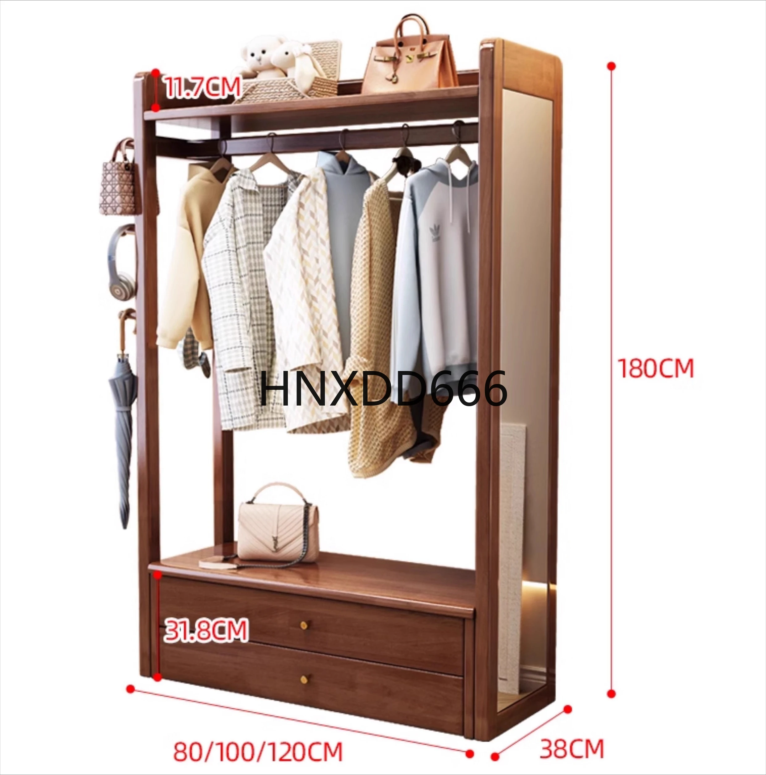 

Solid wood coat rack full-length mirror integrated hanging hanger floor-to-ceiling bedroom full-body mirror