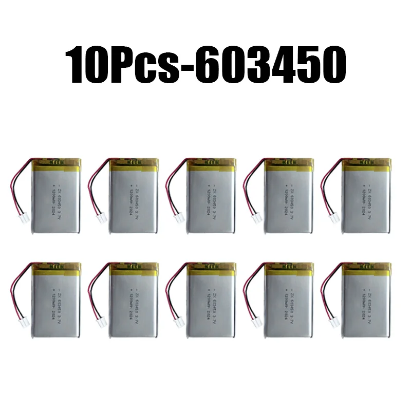 10Pcs 603450 3.7V 1200mAh Lithium Polymer LiPo Rechargeable Battery with Jst PH 2.0mm 2pin Plug for MP3 Laptop PC Camera GPS