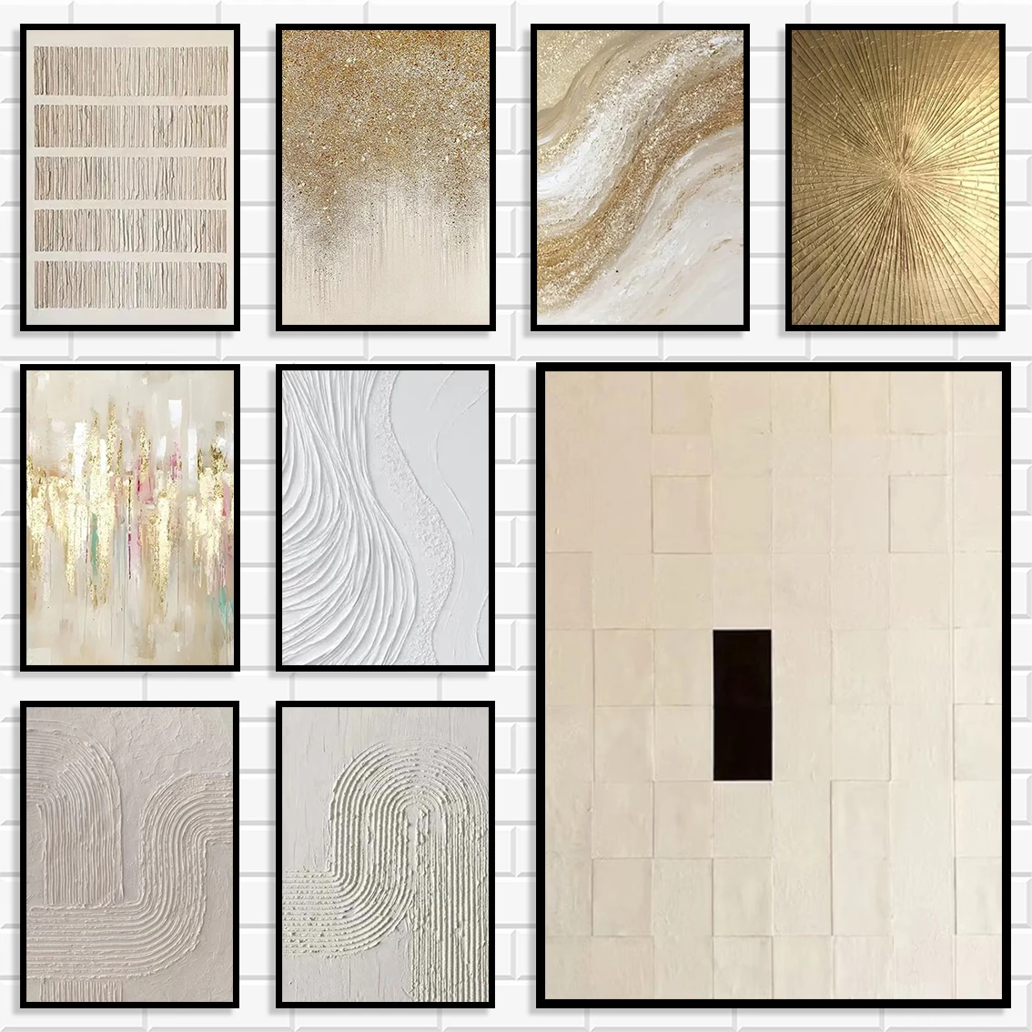 Modern Beige Gold Textured Abstract Wall Art Prints Set Minimalist Line Wave Neutral Tone Canvas Poster for Home Room Decor