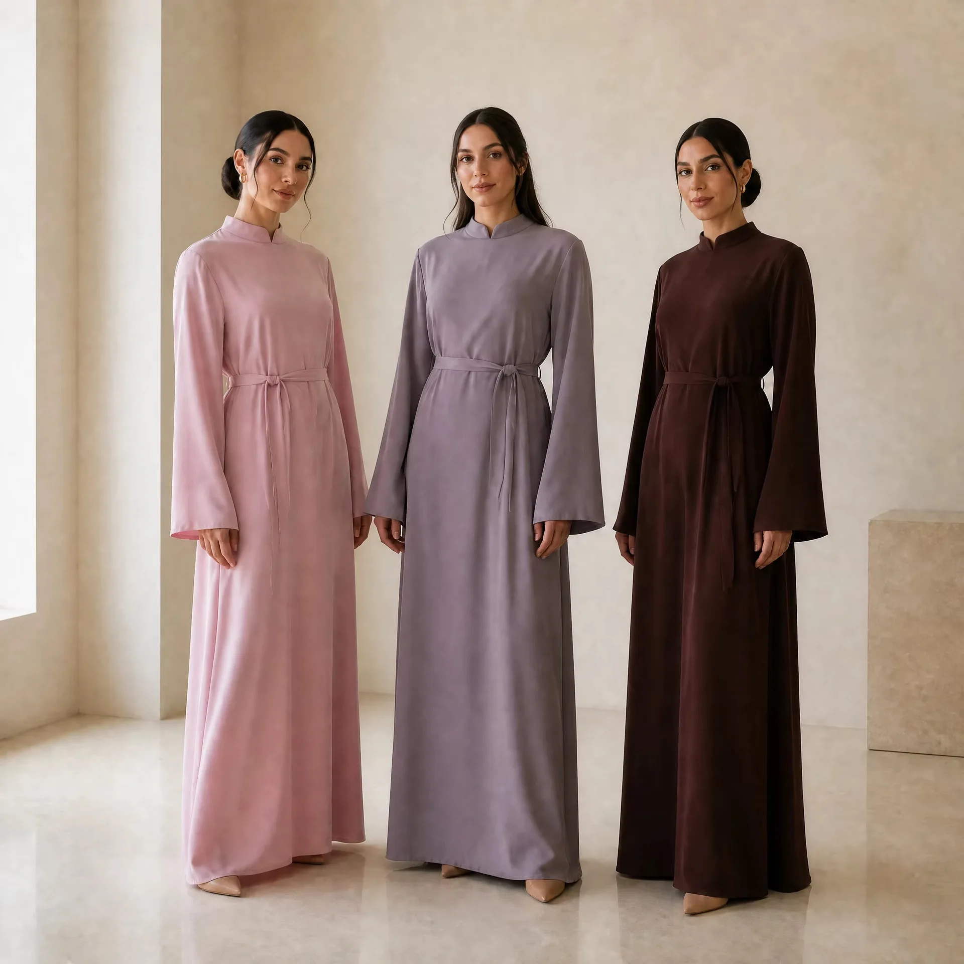 Dubai Abaya Ramadan Muslim Women Maxi Dress Kaftan Solid Color High Neck Turkey Caftan Femme Musulmane Vestidos Islam Clothing
