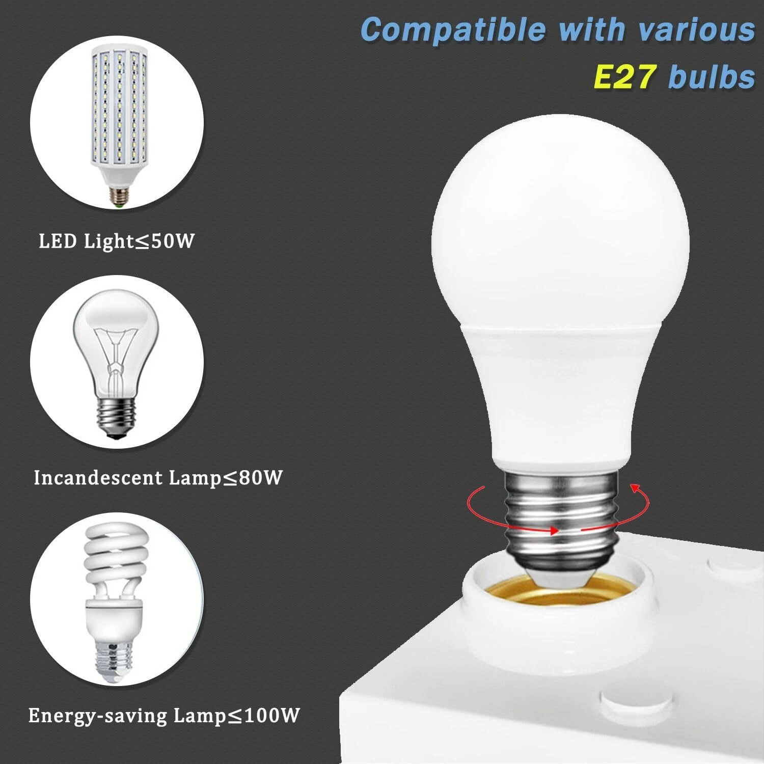 IR Motion Sensor Light Socket for E27 Bulb LED Lamp Bulb Holder with Adjustable Auto On/Off Socket for Garage Basement Porch