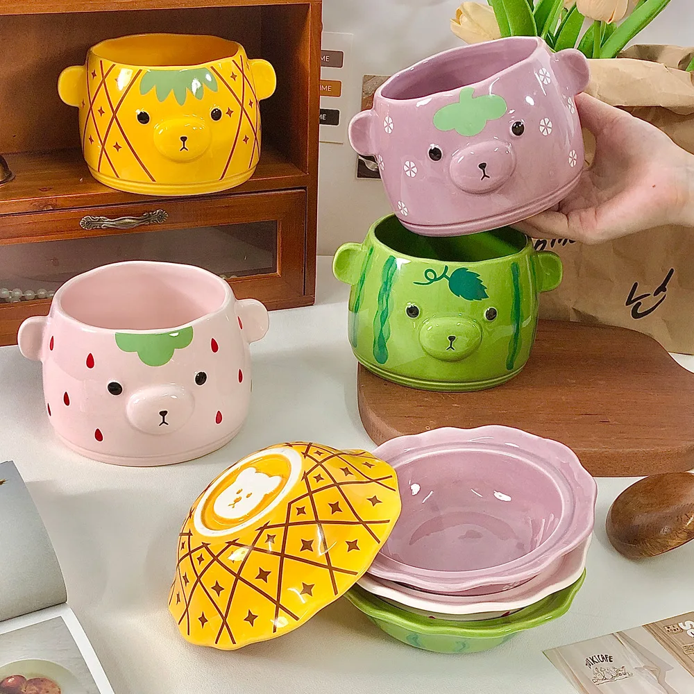 

Корейская керамическая миска для лапши Ins, креативная мультяшная банка с салатом, миска для супа, десертная миска, милая посуда