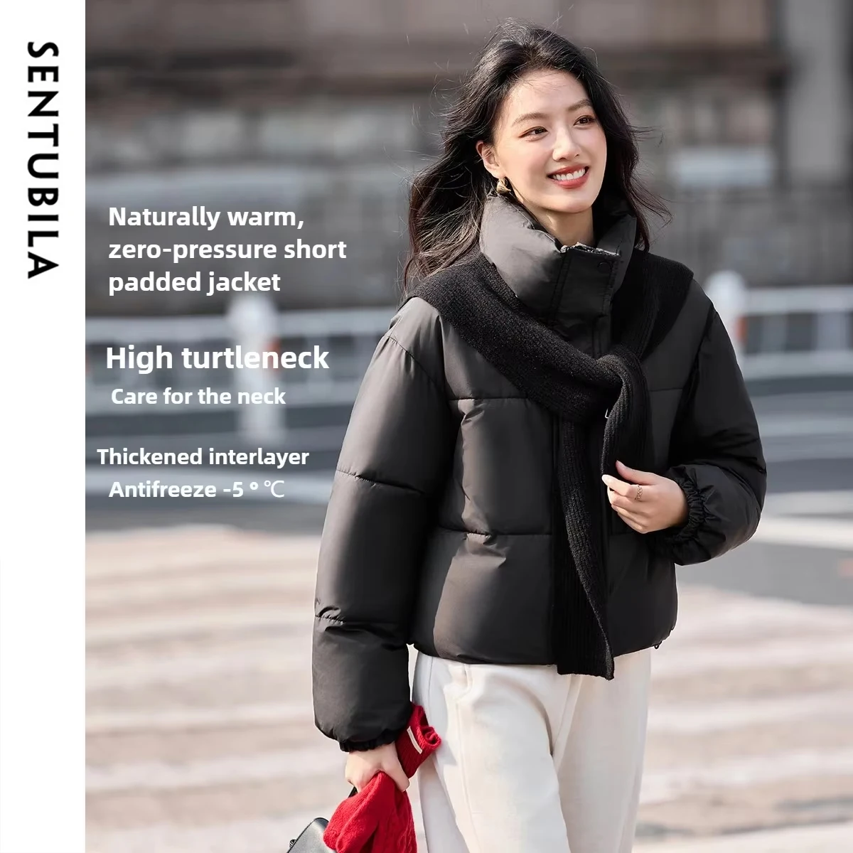 

SENTUBILA женские зимние свободные парки, осень 2022, новые пальто с длинными рукавами, простая куртка со шнурком и воротником-стойкой W54MA4666