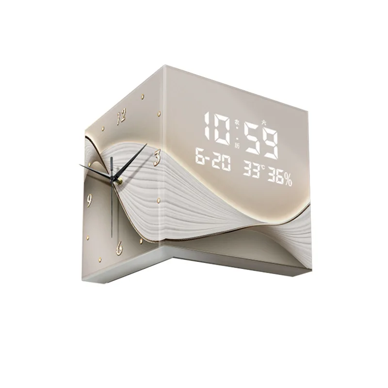 

Living room double-sided wall clock corner electronic clock