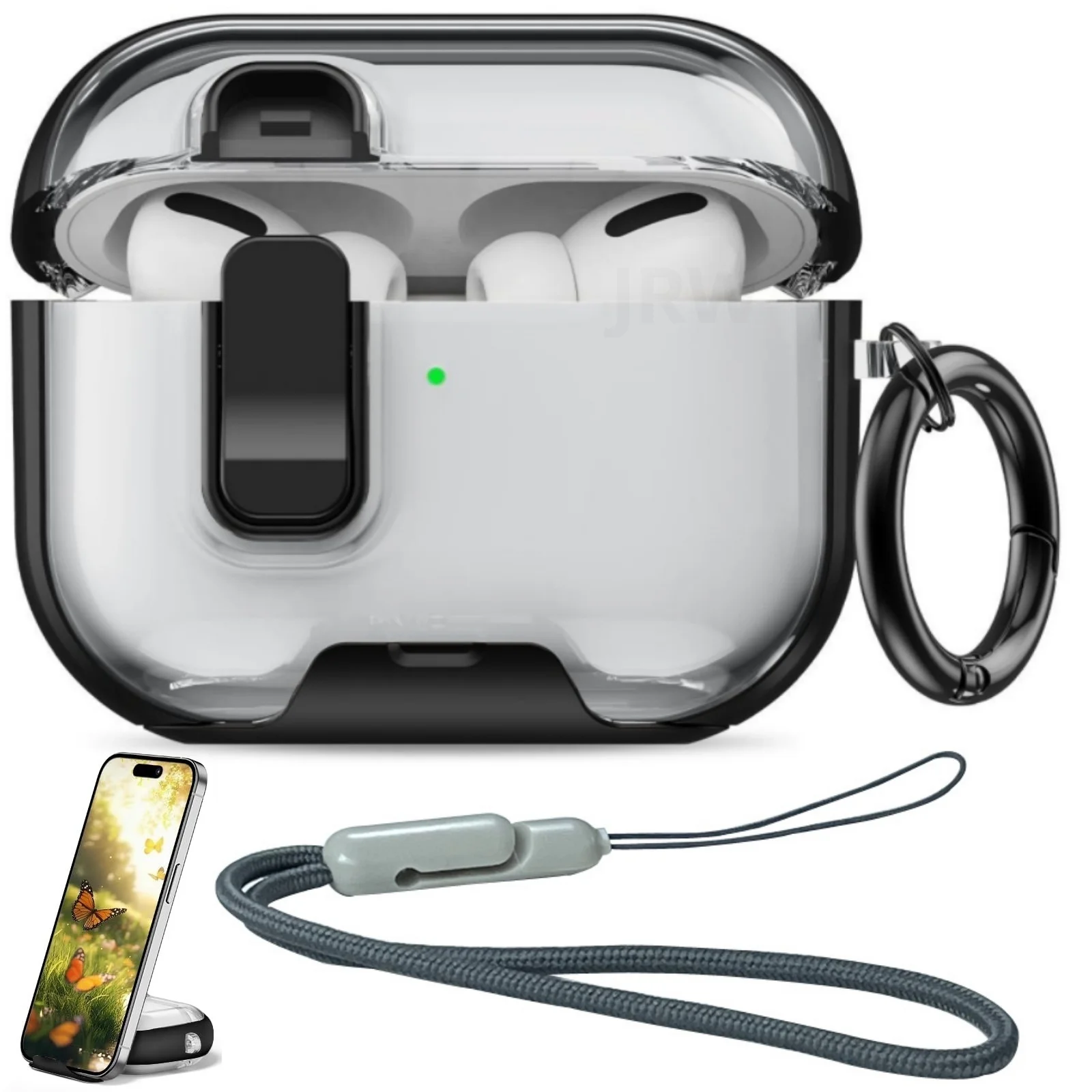 Hülle für Airpods Pro 3 mit sicherem Verschluss & Handyhalterung, weiche TPU-Schutzhülle mit Trageschlaufe, kratzfeste Schale für AirPods Pro 3