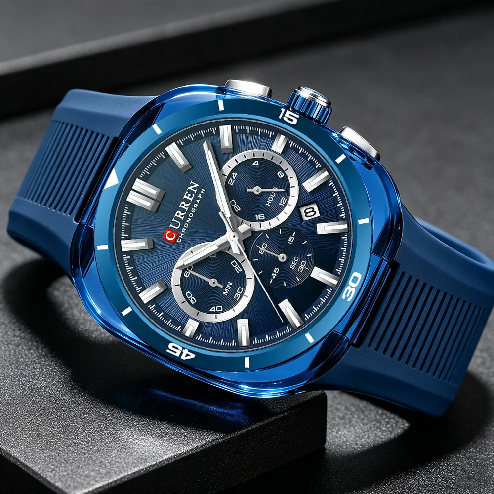 CURREN 8502 Brand New Men's Luxury Sports Watch Chronograph Luminous Silicone Strap Casual Quartz Wristwatch Relógio Masculino