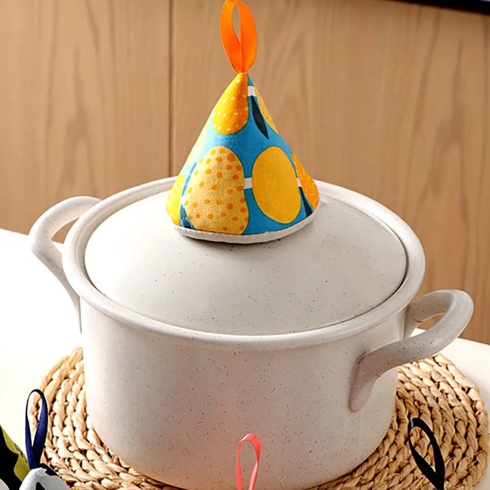 2PCS Cotton Pot Handle Cover Heat Insulated Anti-Scald Non-Slip Pot Lid Protector Triangle Shape Hanging Loop Pot Lid Hat