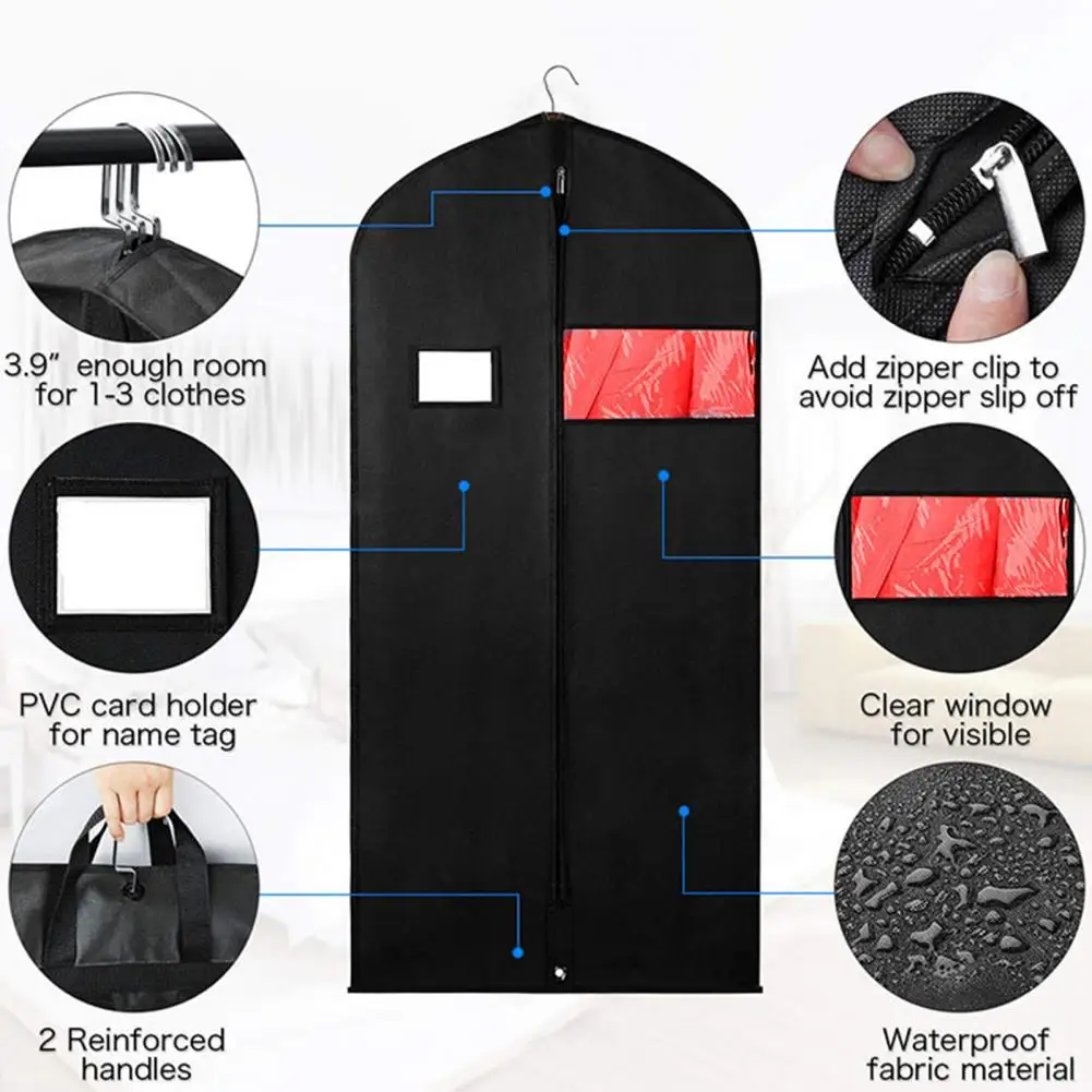 Garment Bag Business Card Holder Clear Window Dustproof Suit Cover Storage Coats Shirts Suit Garment Cover Bedroom Supplies