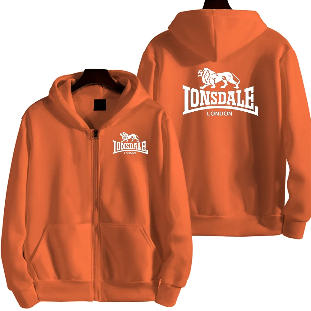 LONSDALE 2022 Autumn New Print High-Quality Fleece Fashion Men's Diagonal Zipper Hoodie Casual Track Field Men's Hoodie Tops