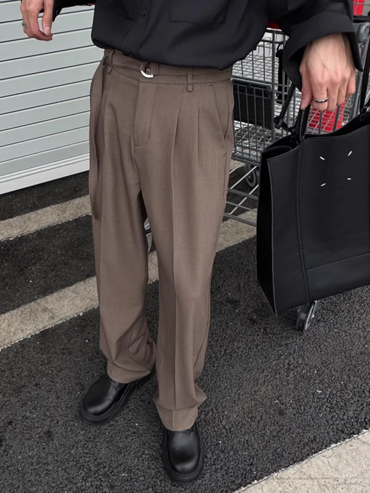 

Мужские повседневные брюки Cé Brown Briti Sle с прямыми штанинами, с поясом, свободные, широкие, в корейском стиле, весенние, Lei...