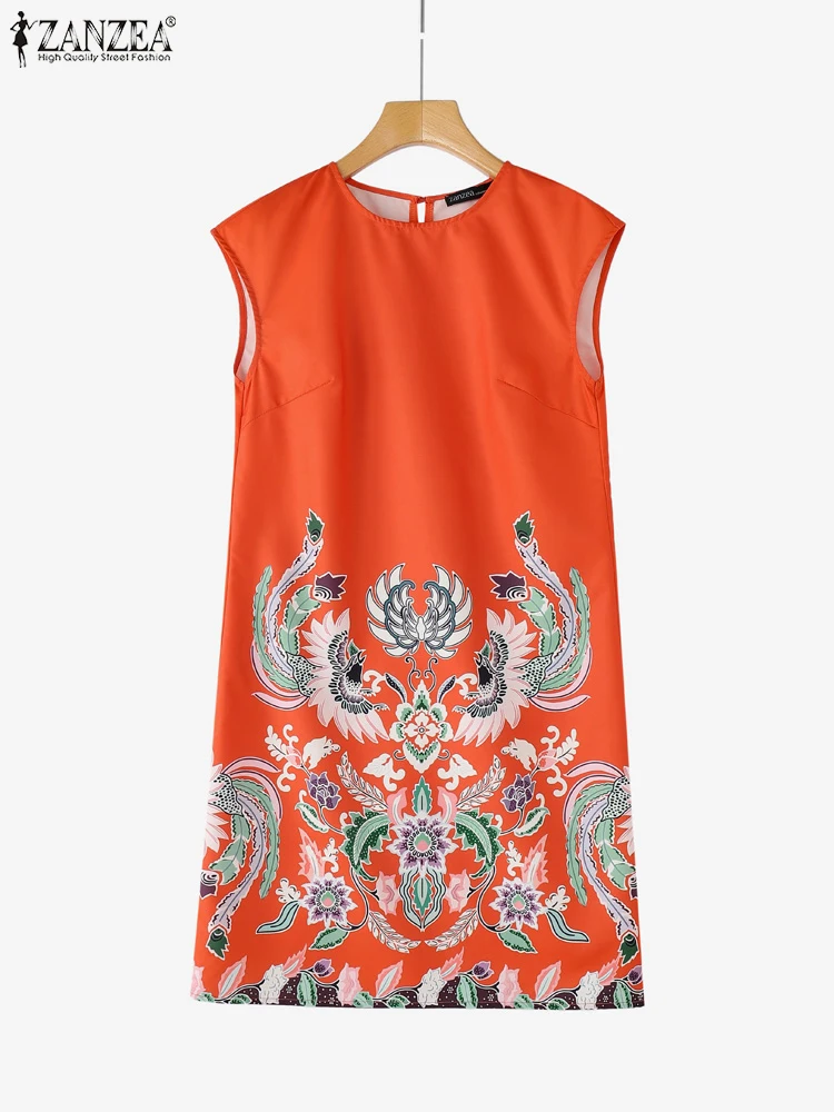ZANZEA 2025 فستان نسائي صيفي عتيق بأكمام قصيرة فستان صيفي برقبة دائرية مطبوع عليه زهور فستان فضفاض غير رسمي بطول الركبة