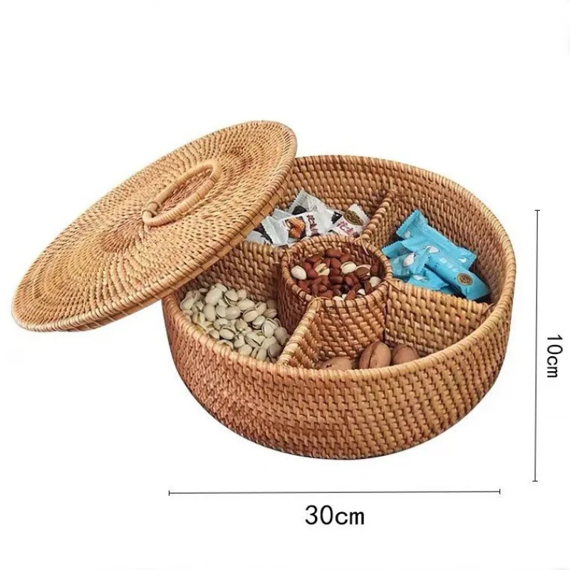 Imagem -03 - Caixa de Armazenamento Rattan com Tampa Cesta Handwoven para Doces e Lanches Estojo de Armazenamento Caixa Natural Rattan Grelha