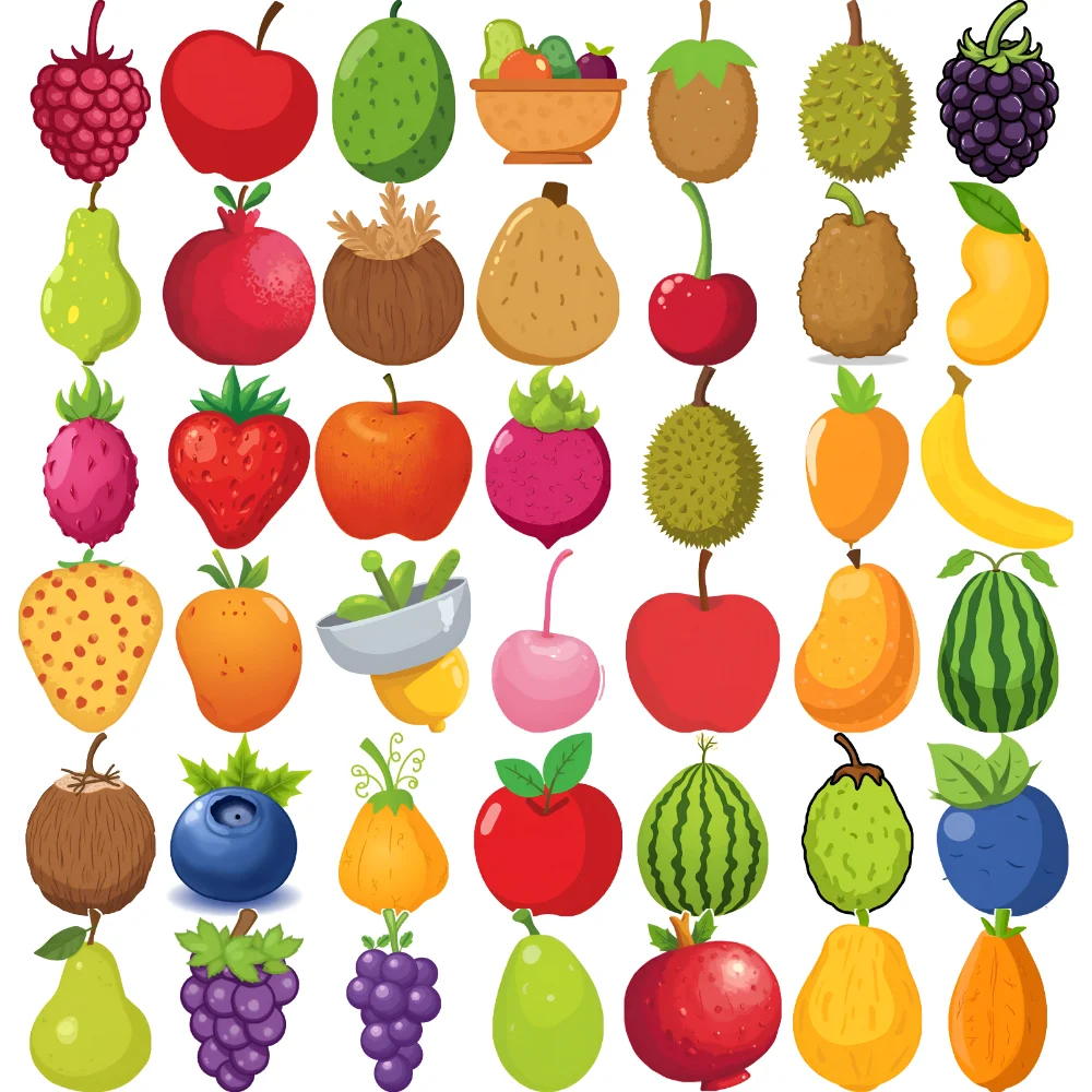 

54pcs Temporary Tattoo Coconut Temporary Tattoo Stickers Blueberry Strawberry Waterproof Long-lasting Body Stickers For