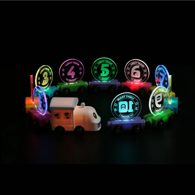 1Set Led Acrylic Luminous Magnetic Train Light Electric Glowing UP Digital Puzzle Educational Toy Car Set Children Toy Gift