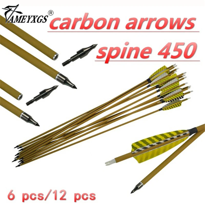 31 inch Archery Carbon Arrows Spine 450 Wooden Skin Shaft Handmade OD 7.8mm 4inch Turkey Feature Vanes For Compound Recurve Bow