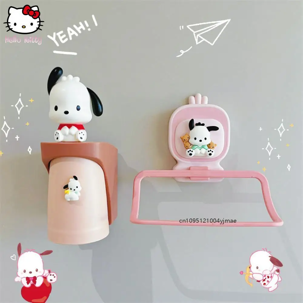 Sanrio Tempat Cangkir Anak-anak Rak Handuk Kuromi Dispenser Pasta Gigi Cinnamoroll Pochacco Ornamen Kartun Set Cuci Anak-anak