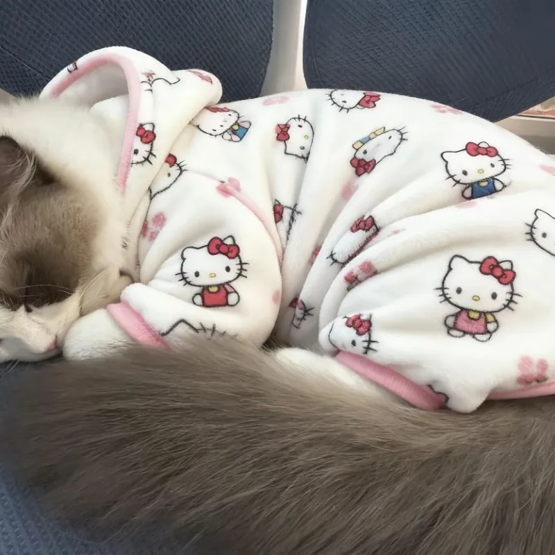 

Hello Kitty Cat Pajamas, Thick Warm Fleece Winter Sleepwear for Cats, Non-Shedding Soft Pet Clothes for Kittens