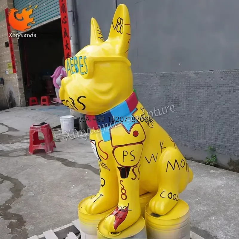 Wmwmnu for Fiberglass Cartoon Graffiti French Bulldog Sculpture Customized Color Mall Internet-famous Check-in Decor Trendy