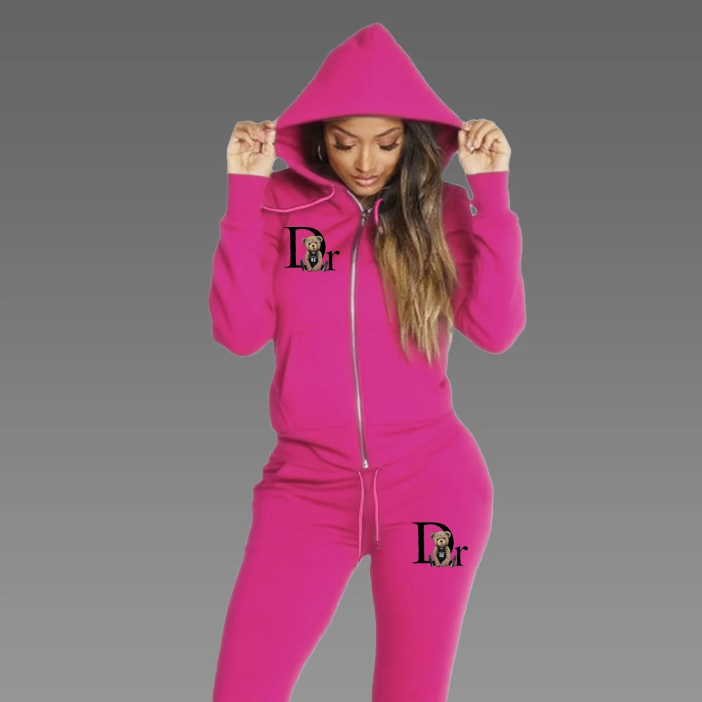2025 Women Sets Zipper Cardigan Hoodie Sweatpant 2-piece Designer Clothes Fashi…