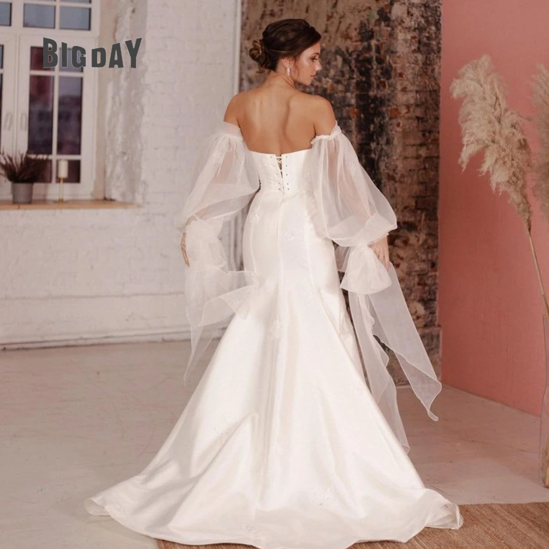 Exquisite Wedding Dress For Woman Strapless A-Line Lace Up Detachable Sleeve Sweep Train Bride Gown Vestido De Novia Custom Made