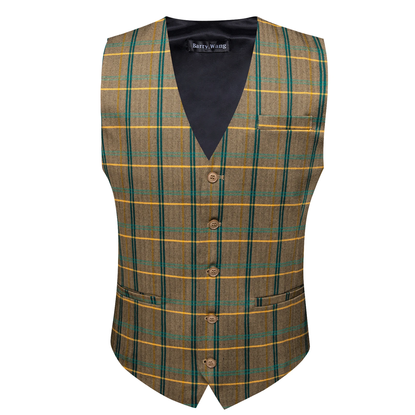 Luxury Vest for Men Brown Green Yellow Plaid Waistocat Sleeveless Jacket Wedding Business Formal Male Coat Casual Barry Wang