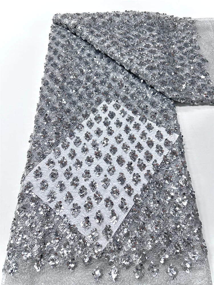 

Африканская высококачественная сетка с блестками, вышивка бисером, тюль, нигерийская сетчатая кружевная ткань для свадебного материала, свадебное шитье