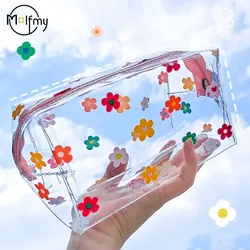 Pvc saco de maquiagem à prova dwaterproof água transparente lápis caso papelaria presente estudantes saco de lápis kawaii maquiagem sacos cosméticos bolsa de viagem