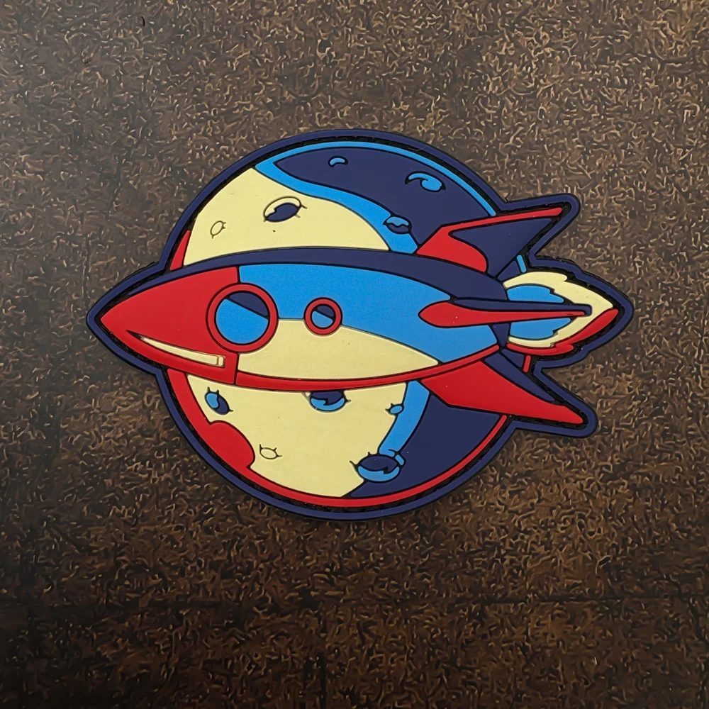 Planet Rocket Pattern Embossed Pvc Armband Patch Badge Applique, Wear-Resistant Fabric Personalized Decorative Patch, Includes Fleece Backing