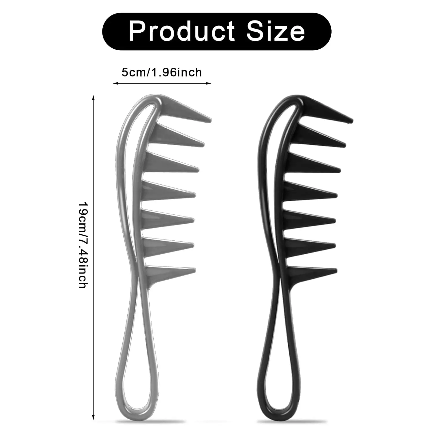 2Pcs Wide Tooth Comb for Wet Curly Wavy Thick Long Hair - Premium Plastic Grip for Wigs, Barber Salon