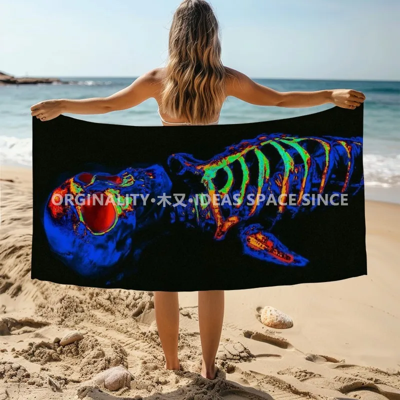 X-ray Skeleton Beach Towel Patterned Sunscreen And Windproof Suitable For Swimming Pool Camping Travel