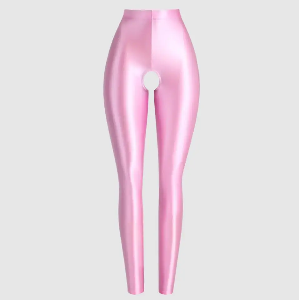 MJINM Damskie Kryjące Legginsy z Efektem Mokrego Satyny, Błyszczące, Długość do Kostek, do Jogi, Fitnessu, Jeggingsy, Olejowe, z Otwartym Krokiem, do Biegania, Spandex