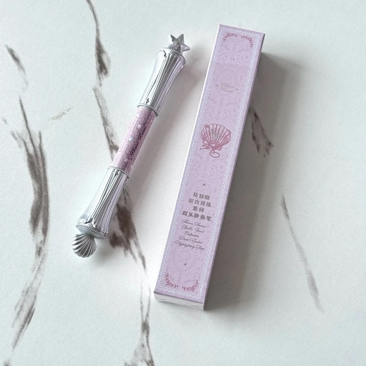 Flowerknows Shell Jewel Double Headed Silkworm Pen Eye Highlighter Makeup Long Lasting Lying Silkworm Pencil