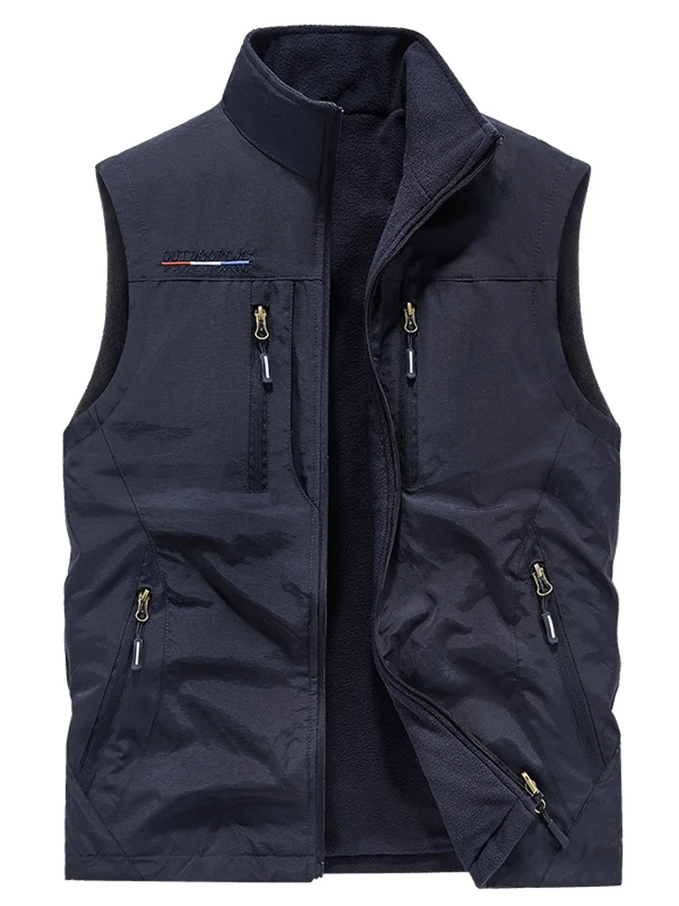 

Утепленный двусторонний рабочий жилет на молнии с воротником-стойкой для мужчин, большие размеры, повседневный стиль
