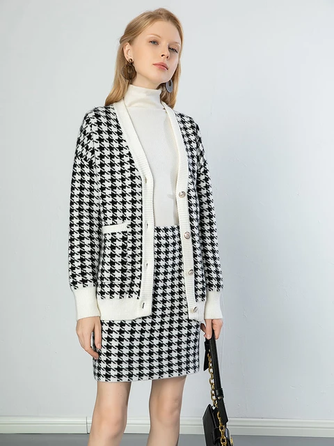 Cardigan pied de poule femme sale
