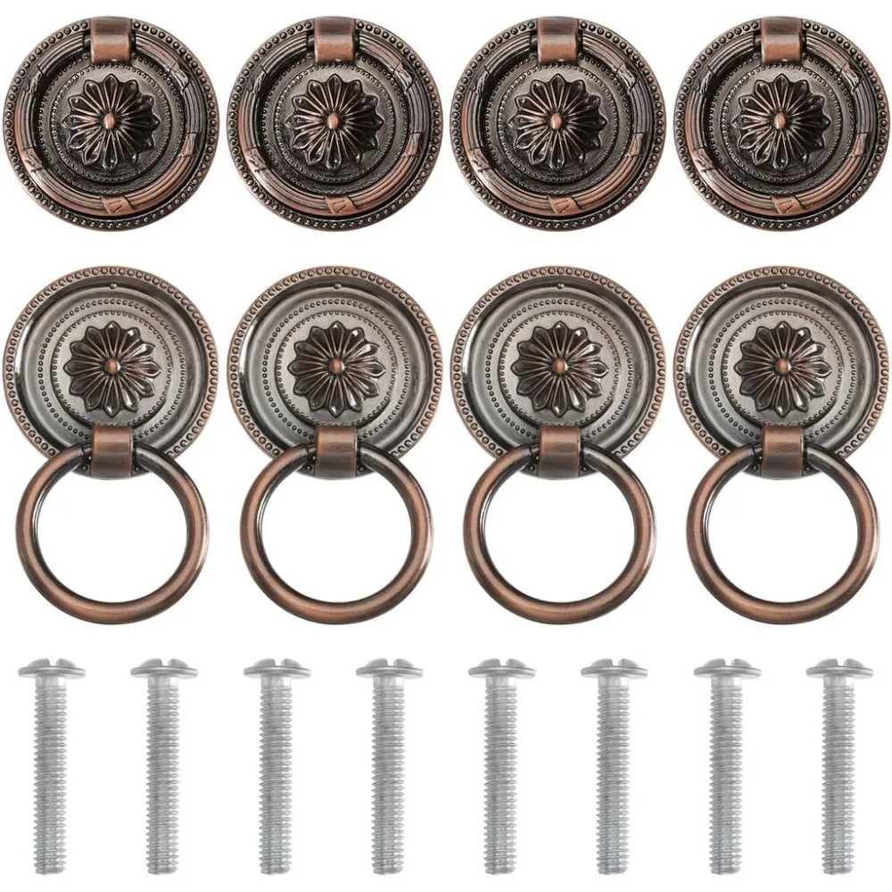8 Sets Drop Ring Handles Flower Pull Drop Swing Handles Ring Dresser Alloy Cabinet Door Handle for Kitchen Furniture Cupboard