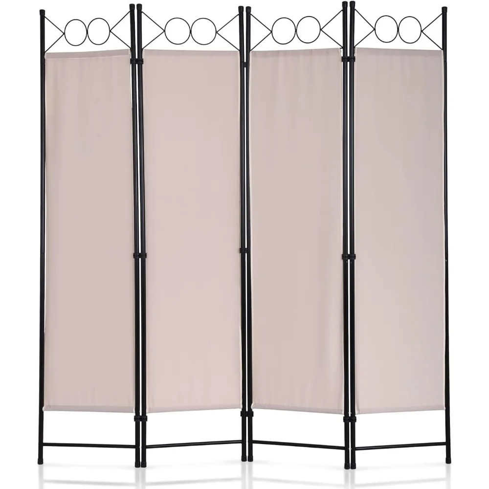Separadores de habitaciones y pantallas de privacidad plegables, 4 paneles, marco de acero portátil de 68 pulgadas de alto y superficie de tela, división de pared separadora para habitación