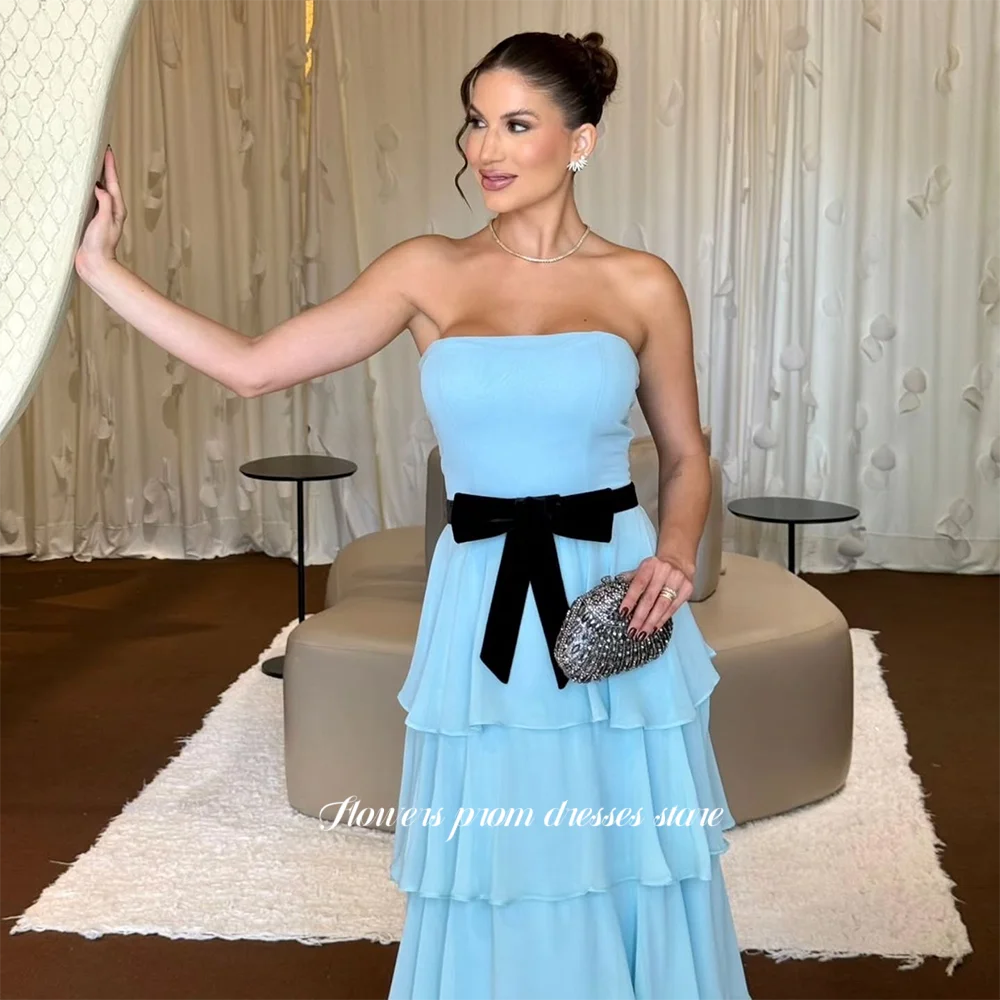 Blumen A-Linie Partykleid Mehrschichtiges Ballkleid Chiffon Abendkleid mit Schleifengürtel Abendkleid Partykleid Maßgeschneidert