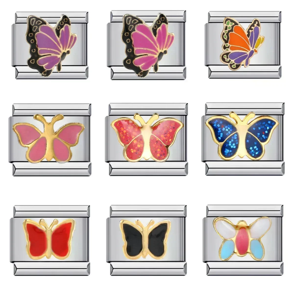 

Colorful Butterfly Titanium Steel Welding Pattern Drip Oil Italian Charm Bracelet Module Bangle DIY Wristband Splicing Belt Gift