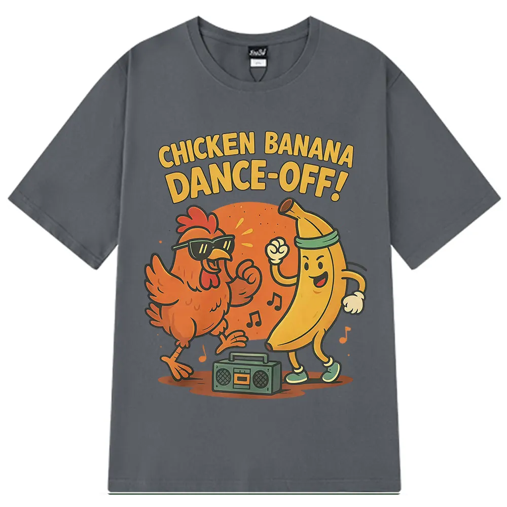 Funny Chicken Banana Dance Cute Cartoon Meme TShirt Summer Short-sleeved Harajuku Cotton Trendy T-shirt Unisex Tees Streetwear